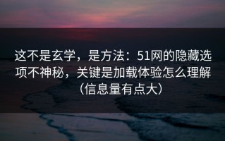 这不是玄学，是方法：51网的隐藏选项不神秘，关键是加载体验怎么理解（信息量有点大）