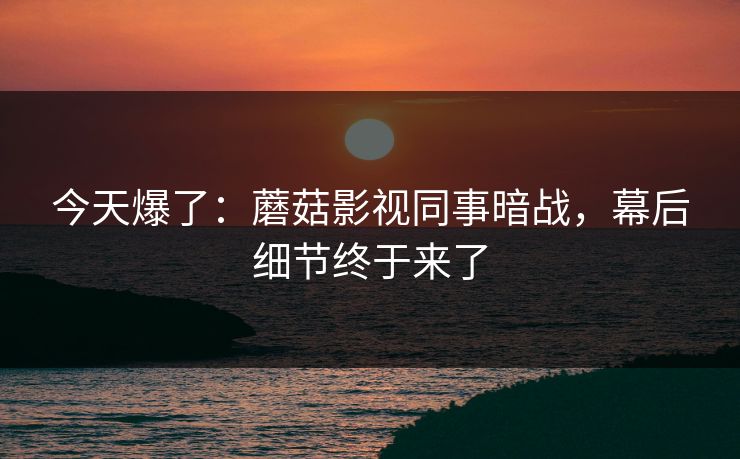 今天爆了:蘑菇影视同事暗战,幕后细节终于来了 今天爆了:蘑菇影视同事暗战,幕后细节终于来了